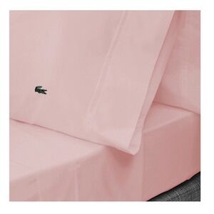 NWT Lacoste Cal King Sheet Set 100% Cotton Percale Iced Pink 4pc New 17822438